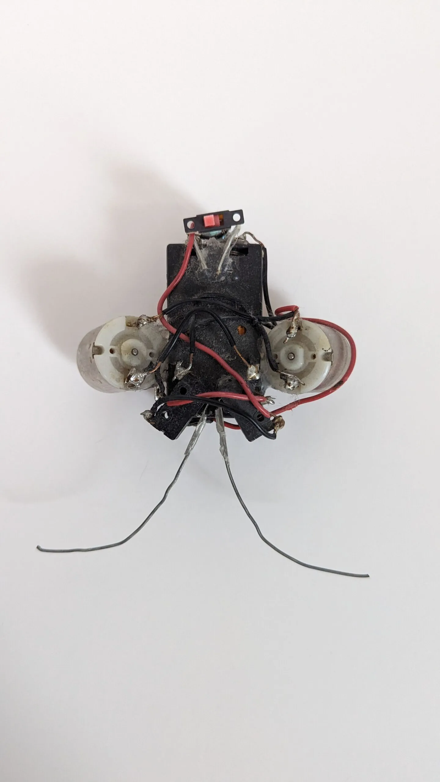 Top view of a Beetle from the switch end, wiring routed over the chassis