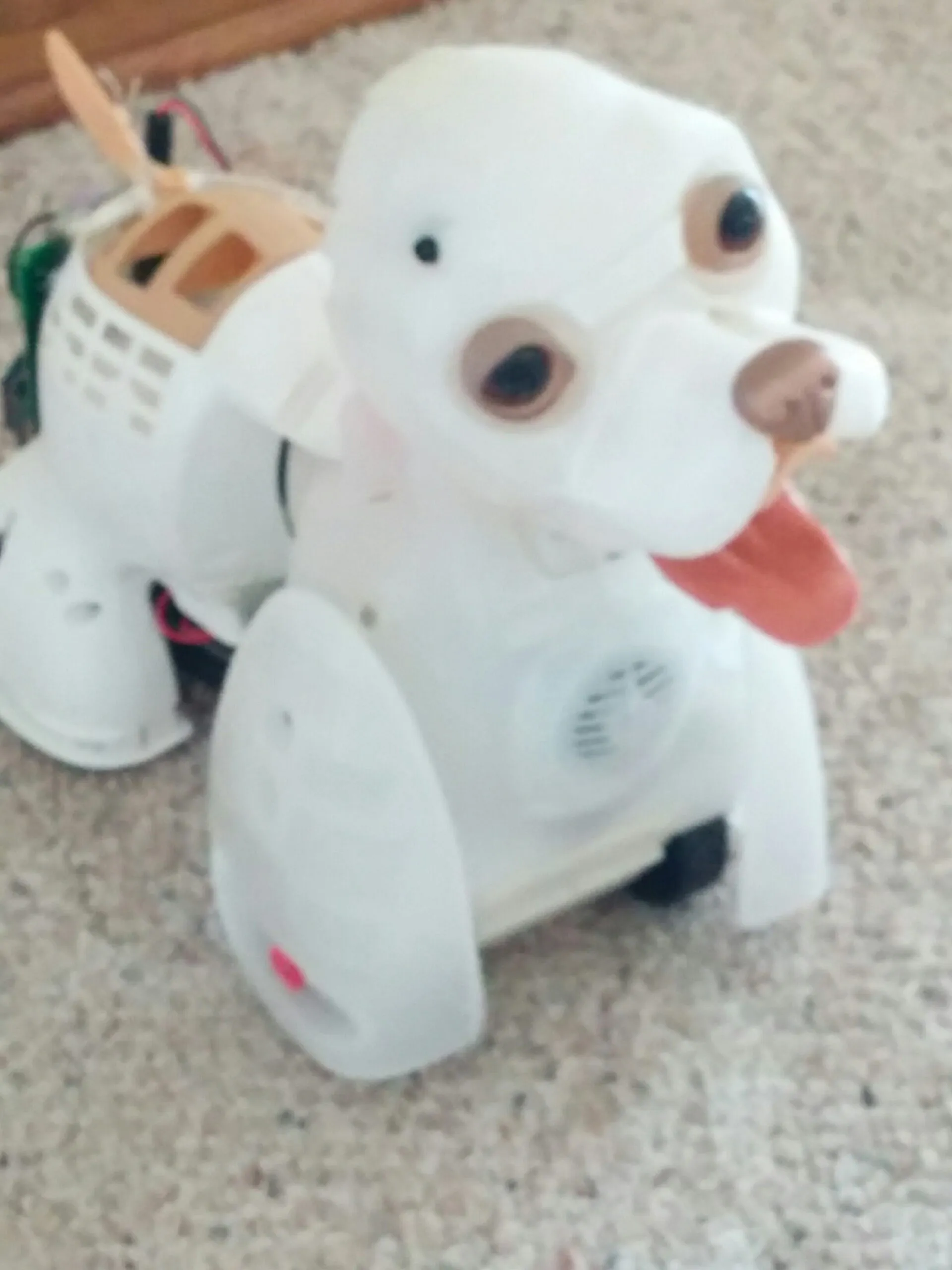 Bubbles assembled in 2014, tongue out and tail up, hiding the robot underneath