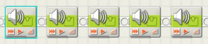 Five sound blocks queued back to back: Beta Rex's startup fanfare